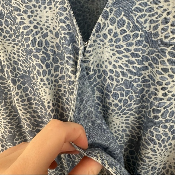 J. Crew Mercantile | Blue Chambray Floral Print Faux Wrap Dress Size Medium - Picture 5 of 8